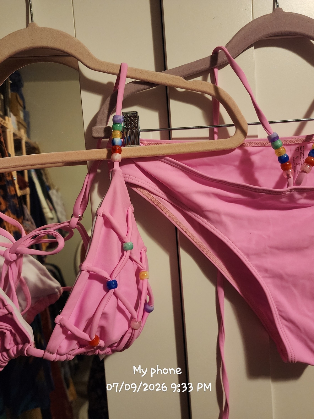 SHEIN Pink Beaded String Bikini Set